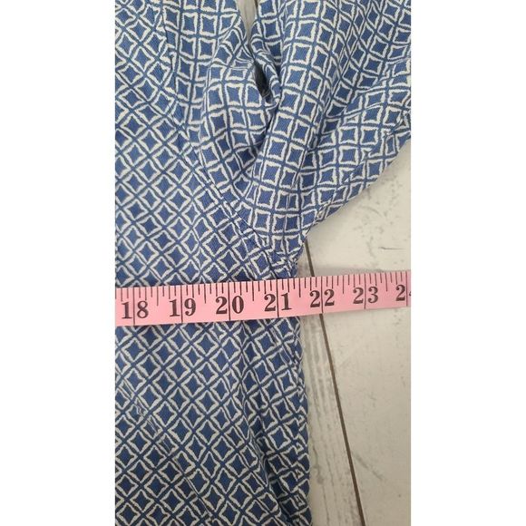 Joe Fresh Large Peasant Top Blue Roll Tab Sleeve Button Down Blouse - Picture 3 of 7